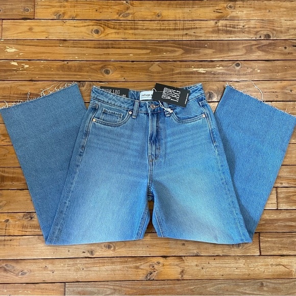 REFUGE denim jeans wide legs high rise waist blue 100% cotton cargo cropped 1 - Picture 3 of 15